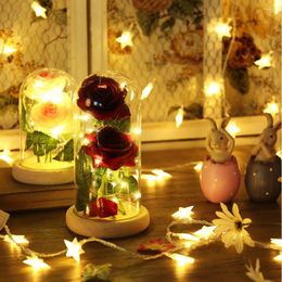 Decorative Flowers Mothers Day Gifts Wedding Ornaments 2PCS Roses 20-LED Light Glass Lampshade Artificial Flower For Mom Women Girls DIY
