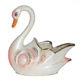 Decorative Figurines Swan Trinket Box Jewellery Container Pot Bird Figurine Tabletop Decoration Metal Craft