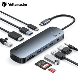 Hubs Yottamaster TypeC 10 in 1 USB HUB Splitter to 10Gbps USB 3.1 USB3.1/RJ45/ SD/TF Multifonction Dock for MacBook Air M1 M2 USB A