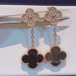 Designer brand Four leaf clover gray shell diamond rose gold earrings Van 925 silver star same style jewelry