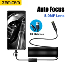 Cameras Auto Focus Endoscope Camera 5.0MP HD1944P 3in1 Typec Micro USB Industrial Borescope IP68 Waterproof 4 LEDs for Android PC AN100