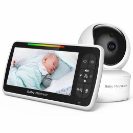 Monitors Baby Monitor, 5'' LCD, PanTiltZoom Video Baby Monitor with Camera and Audio, Night Vision, 2Way Talk, Temperature, Lullabies