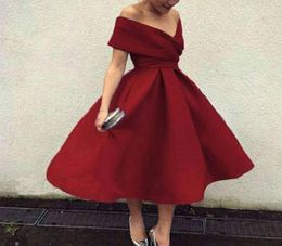 New Burgundy Cocktail Dress Plus Size Off The Shoulder Tea Length Short Prom Party Dresses Homecoming Dresses2081154