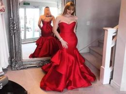 Sexy Red strapless evening dress Sleeveless Back Laceup Sweep Train Formal Prom Gowns Mermaid Summer Cocktail Party Gowns Vestido9887356