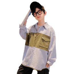 T-shirts Big Size Boys Shirts Korean Casual Loose Long Sleeve Cotton Spring Fall Tops Teenagers School Clothes 5 6 8 10 12 13 14years Old