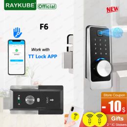 Control NEW RAYKUBE F6 TT Lock Bluetooth Fingerprint Deadbolt Smart Door Lock Electronic Auto Lock with Password/IC Card/Key/APP Unlock