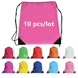 Bags 10 Pcs/Lot Outdoor Waterproof Drawstring Backpack 34x42cm Large Size Shoes Clothes Sport Storage Bags Durable Oxford Sale Pocket