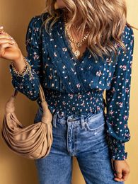 Women's Blouses Fashion Vintage Floral Lace V-neck Patchwork Chiffon Shirt