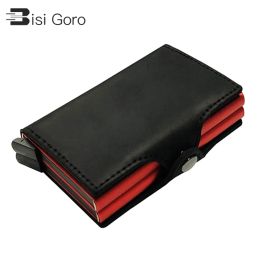 Wallets BISI GORO Business RFID Card Holder Women Men Genuine Leather Metal Wallet Case Card ID Holders New RFID Automatic Credit Wallet