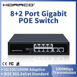 Switches HORACO 8 Port 1000Mbps POE Switch 2 Gigabit Uplink 1000BASET RJ45 Networking Switcher 96W Hub Internet Splitter Plug and Play