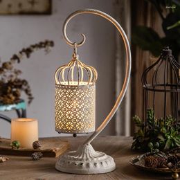 Candle Holders 41cm Height Retro Chic Shabby Moroccan Style Tabletop Holder Lantern With Stand Black | White Iron