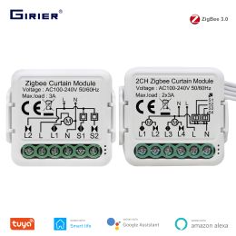 Control GIRIER Tuya ZigBee 3.0 Smart Blind Curtain Switch Module Supports 2 Way Control Roller Shutter Motor Work with Alexa Google Home