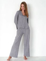 Women's Sleepwear Marthaqiqi Winter Ladies Nightie Suit Sexy V-Neck Long Sleeve Pyjamas Wide Leg Pants Casual Home Clothes For Women