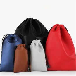 Bags High Quality Custom Logo Bag PU Leather Drawstring Bags Headset Data Cable Waterproof Storage String Bag Gifts Pouch