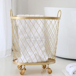 Laundry Bags Golden Fashion Metal Storage Basket Color Dirty Clothes Handle Home Creative Organizer With Wheels