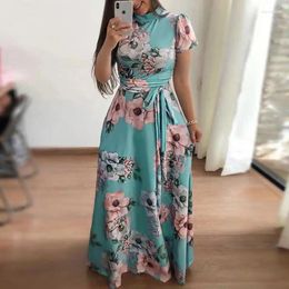 Party Dresses Sexy And Fashionable Digital Printed Dress With Large Swing Women Casual Lace-Up Floral Boho Maxi Vestidos