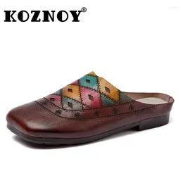 Casual Shoes Koznoy 2cm Cow Sandals Hollow Genuine Leather Comfy Flats Artistic Round Toe Slippers Women Summer Beach Loafer Leisure