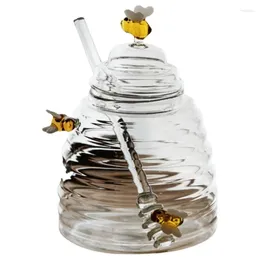 Storage Bottles Kitchen Honeycomb-shaped Small Bees Jar Clear Glass Honeys With Stir Rod Dropship