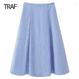 Skirts Women's Skirt Spring Summer 2024 Midi Striped Mid Waist Long Korean Reviews Clothes Y2k Trending Fashion