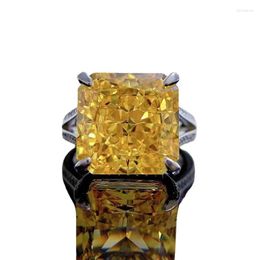 Cluster Rings SpringLady 12MM Crushed Cut Simulated Citrine Gemstone Engagement Sparkling Ring For Women 925 Sterling Silver Jewellery