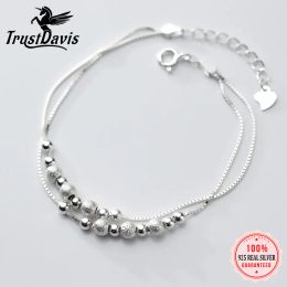 Strands TrustDavis Genuine 925 Sterling Silver Beads Bracelet Doubledeck Chain Bracelet for Women Girls Wedding Jewellery Gift DA1402