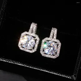 Stud Earrings Luxury Square Diamond For Women Fashion 925 Silver & Gold Cocktail Elegant Wedding White Sapphire Jewellery