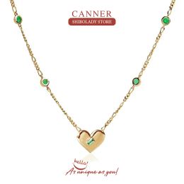 Necklaces CANNER Emerald Heart Necklace For Women 925 Sterling Silver Long Chain Initial Pendente Long Chain Fine Jewelry Wedding Jewels