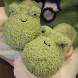 Slippers Women Cartoon Frog Fluffy Preppy Indoor Winter Cute Home Plush Ladies Fleece Flats