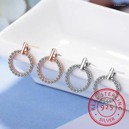 Stud Earrings LEKANI 925 Sterling Silver Oorbellen Mosaic CZ Zirconia Circle For Women Boucles D'oreilles S-E407