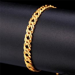 Strands ChainsPro Stainless Steel 6mm Flat Link Chain Bracelet for Man 18k Gold Color Lobster Clasps Closure Daily Jewelry