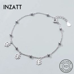 Anklets INZATT Real 925 Sterling Silver Clover Anklet For Fashion Women Party Plant Cute Fine Jewelry Bead Chain Accessories Gift