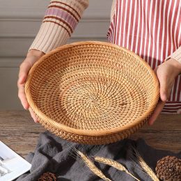 Baskets Round Rattan Fruit Bowls Natural Wicker Fruit Basket Boho Woven Storage Baskets Bread Tray for Kitchen Coffee Table Farmhouse