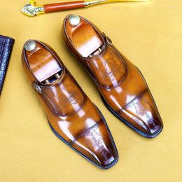 Casual Shoes Monk Strap Oxford Mens Handmade Genuine Leather Buckle Men's Dress Formal Wedding Office For Men Footwear