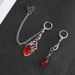 Beating Heart Huggie Earrings Gothic Punk Scary Red Bleeding Heart Asymmetrical Ear Cuffs Clips Hoop Earrings Halloween Party 240408