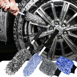 Gloves SEAMETAL Microfiber Car Wash Brush Cleaning Gloves Plastic Handle Wheel Brush DoubleSide Absorbent Clean Glove Car Washing Tool