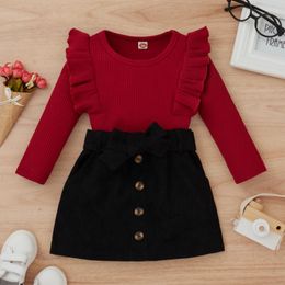 Ma Baby 9M-4Y Toddler Kid Girls Clothes Set Knitted Sweater Tops Bow Corduroy Skirts Outfits Autumn Spring Clothing Costumes D35 240410