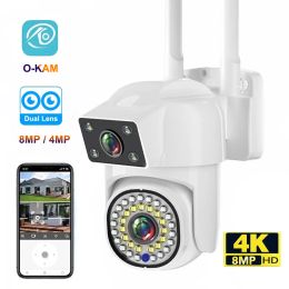Lens 4K 8MP OKAM 5G 2.4G Dual Lens PTZ Camera Dual Screens Colour Night Vision Two Way Audio Auto Tracking Outdoor Security Camera
