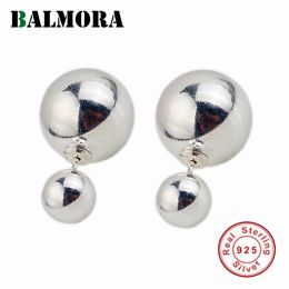 Earrings BALMORA Real 925 Sterling Silver Double Balls Stud Earrings for Women Mother Gift Elegant Simple Fashion Jewelry Brincos
