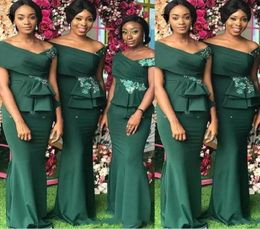 Elegant Dark Green Bridesmaid Dresses Mermaid Cap Sleeves Off Shoulder Lace Appliques Beads Plus Size Wedding Guest Wear Gowns1333255