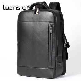 Backpacks Men Genuine Leather Backpack Big Business 15.6 inch Laptop Bags Male Travel Backpack USB Men's Large Capacity Backpacks 2022 New