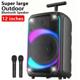 Speakers Super Large Outdoor Bluetooth Speaker 12 inches Horn Subwoofer Portable Wireless Column colorful rhythm Bass SoundBox with Mic