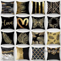 1pcs Decorative pillowcase with black and gold printed pillowcase cover, home decoration, bedside sofa cushion cover, car wash backrest cover, 45 * 45cm