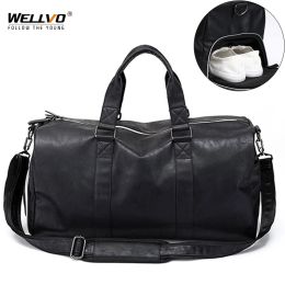 Bags Male Leather Travel Bag Large Duffle Independent Shoes Storage Big Fitness Bags Handbag Bag Luggage Shoulder Bag Black XA237WC
