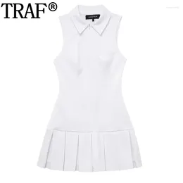 Casual Dresses Sleeveless White Shirt Dress Pleated One Piece Short Woman Collared Tennis Mini Summer Girls