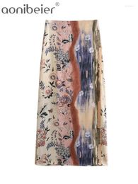 Skirts Aonibeier Thin Printed Women Maxi Long Summer Zipper High Waist Vent Behind Female Pencil Skirt Y2K Streetwear Jupe