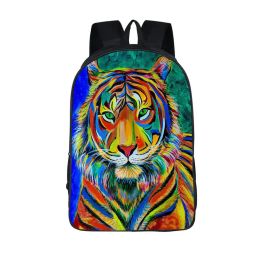 Bags Oil Painting Tiger Backpack for Teenage Tiger Head Boys Bagpack Children School Bags Men Women Daypack Student School Backpack