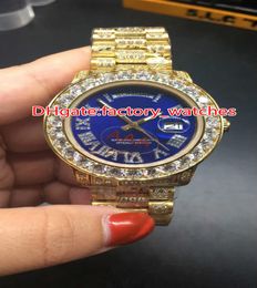 Luxury Mens Brand Watch Big diamonds bezel big size 40mm wrist watch hip hop rappers full iced out gold case blue face dial automa3726908