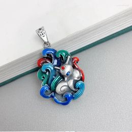 Chains 925 Silver Classic Necklace National Style Retro Couple Pendant Accessories Hollow Craft Enamel Colored Chain Jewelry