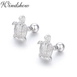 Earrings Cute 925 Sterling Silver Cluster CZ Turtle Screw Back Stud Earrings For Women Girls Kids Piercing Jewellery Orecchini Aros Aretes