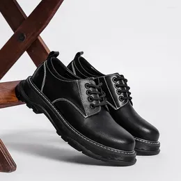 Casual Shoes Men 2024 Autumn Fashion Black Comfortable Flat Male Lace Up Office Genuine Leather Shoe Non-Slip Zapatos Hombre